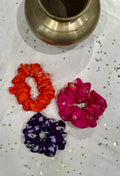 SILK SCRUNCHIES COMBO - ORANGE, PINK AND PURPLE