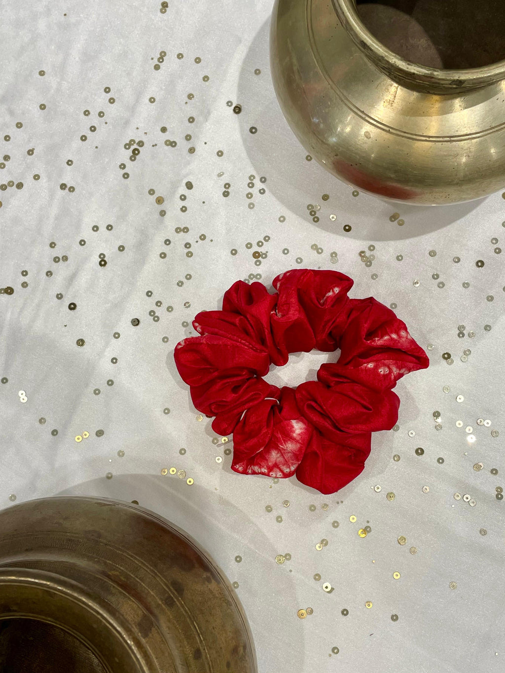 SILK SCRUNCHIES COMBO - RED, ORANGE AND BROWN