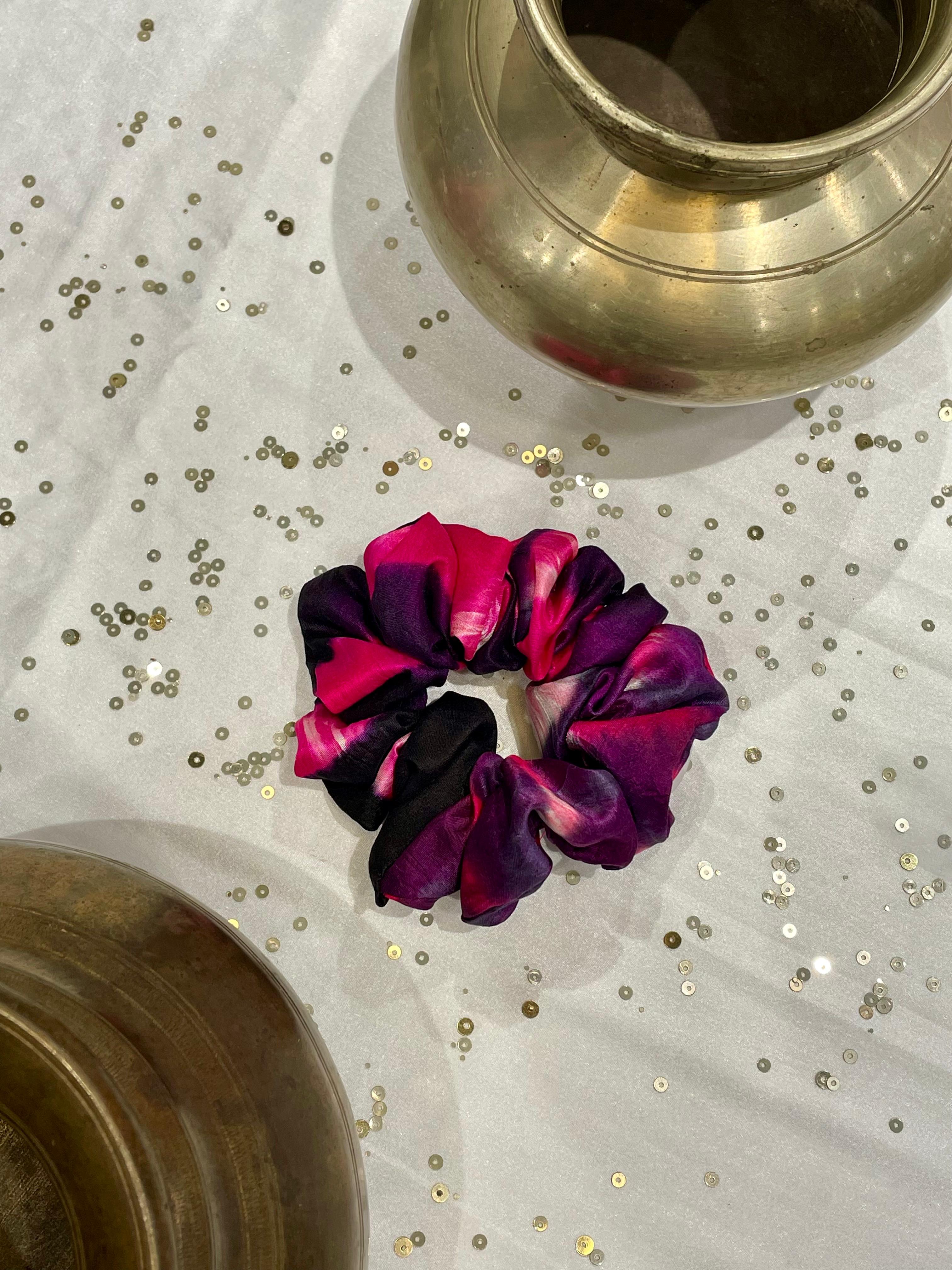SILK AND ORGANZA SCRUNCHIES COMBO - PINK, LIGHT PINK AND BLACK-PINK