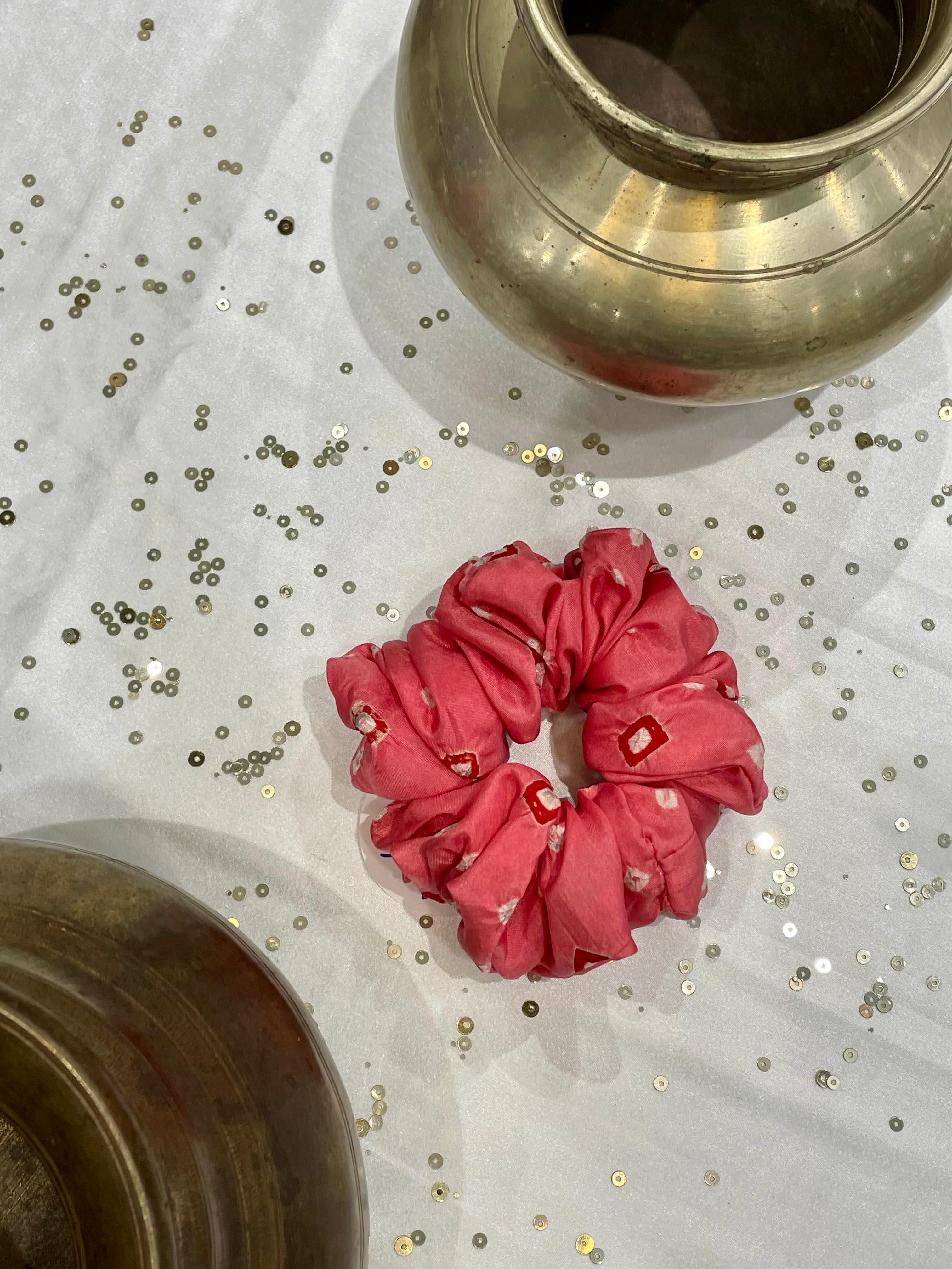 SILK AND ORGANZA SCRUNCHIES COMBO - PINK, LIGHT PINK AND BLACK-PINK