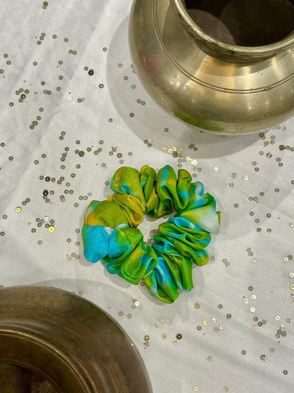 SILK SCRUNCHIES COMBO - PINK, YELLOW-GREEN AND BLACK