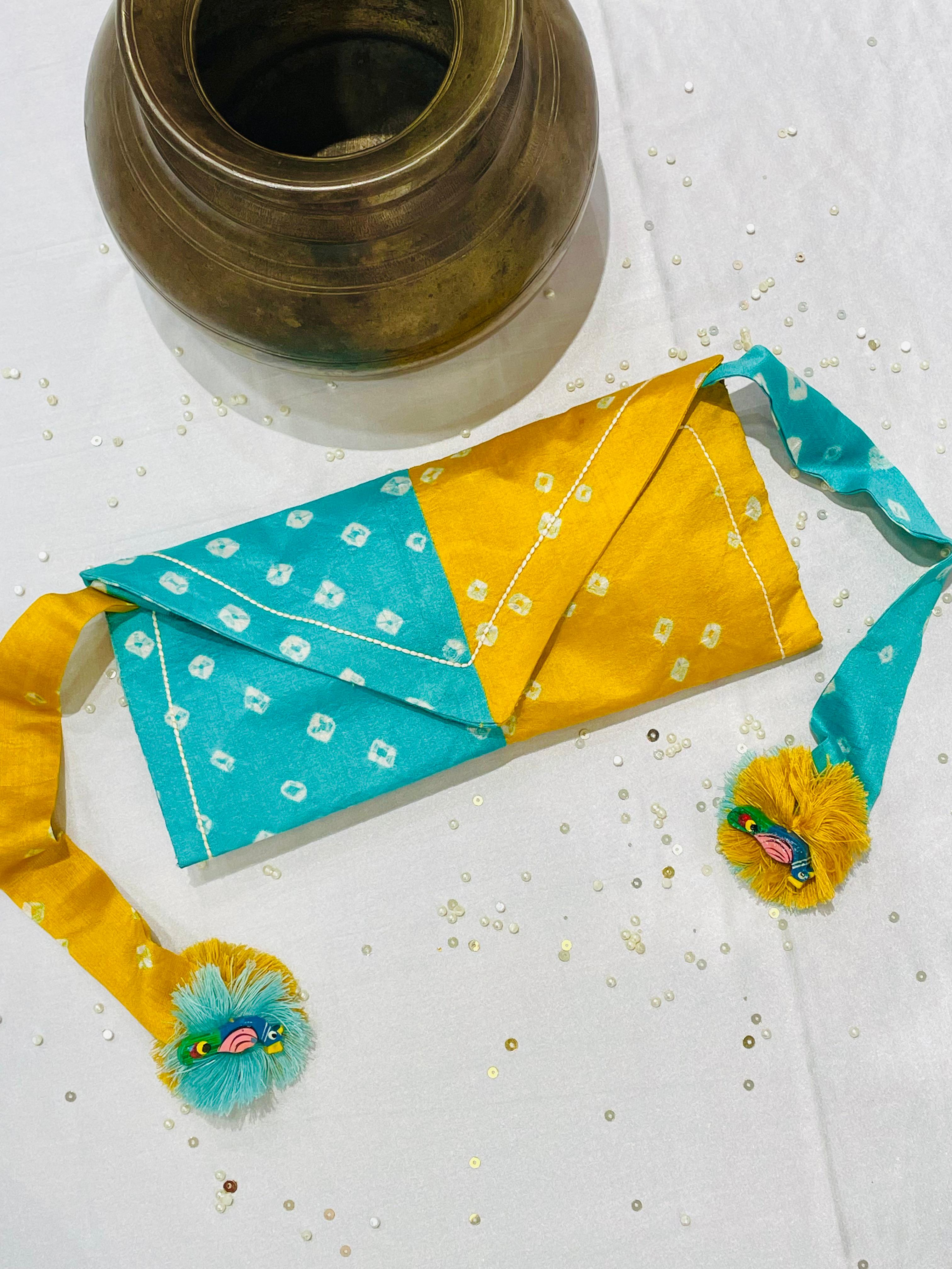 SILK WAIST BAG COMBO WITH HANDMADE TASSELS AND STONEWORK