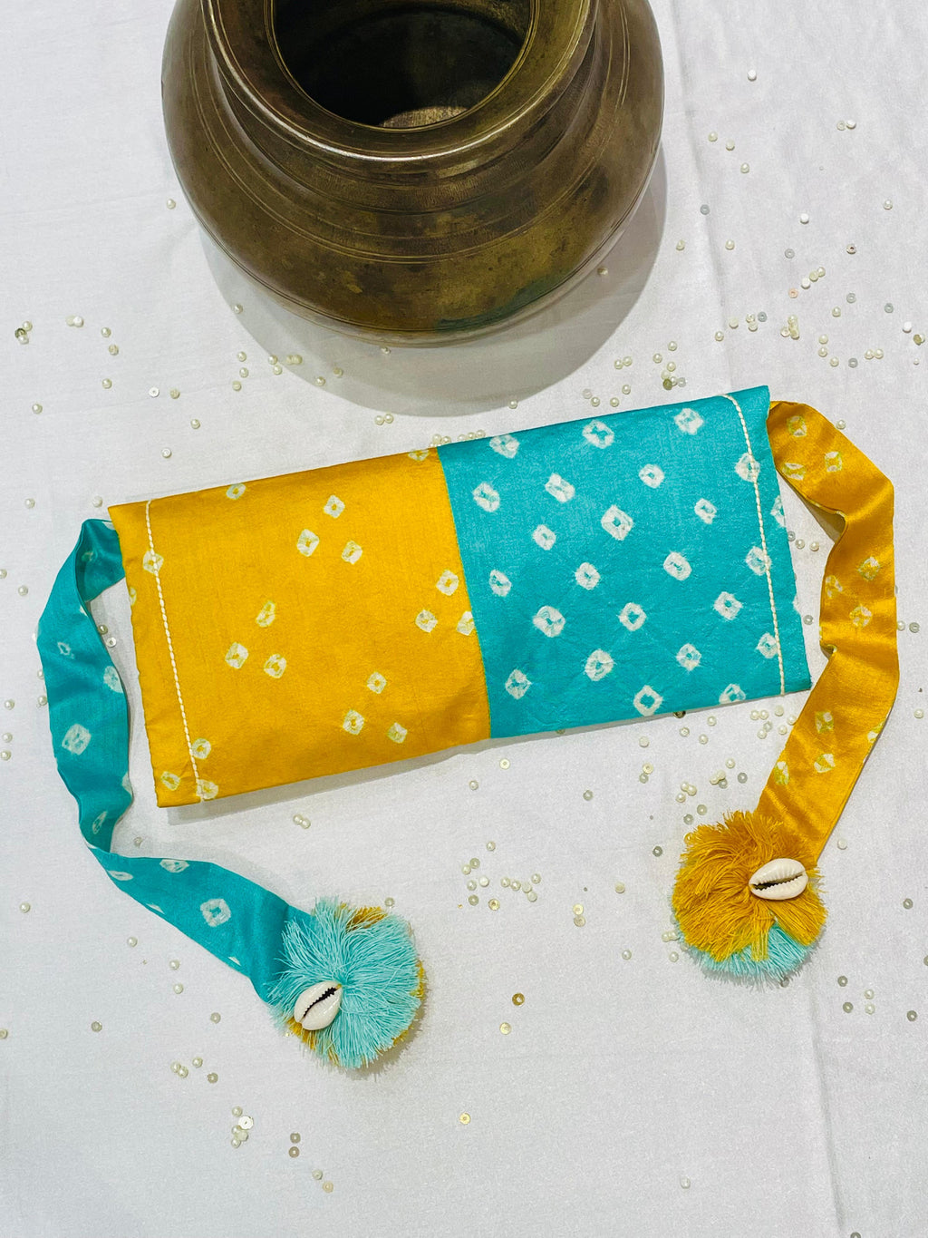 SILK WAIST BAG COMBO WITH HANDMADE TASSELS AND STONEWORK