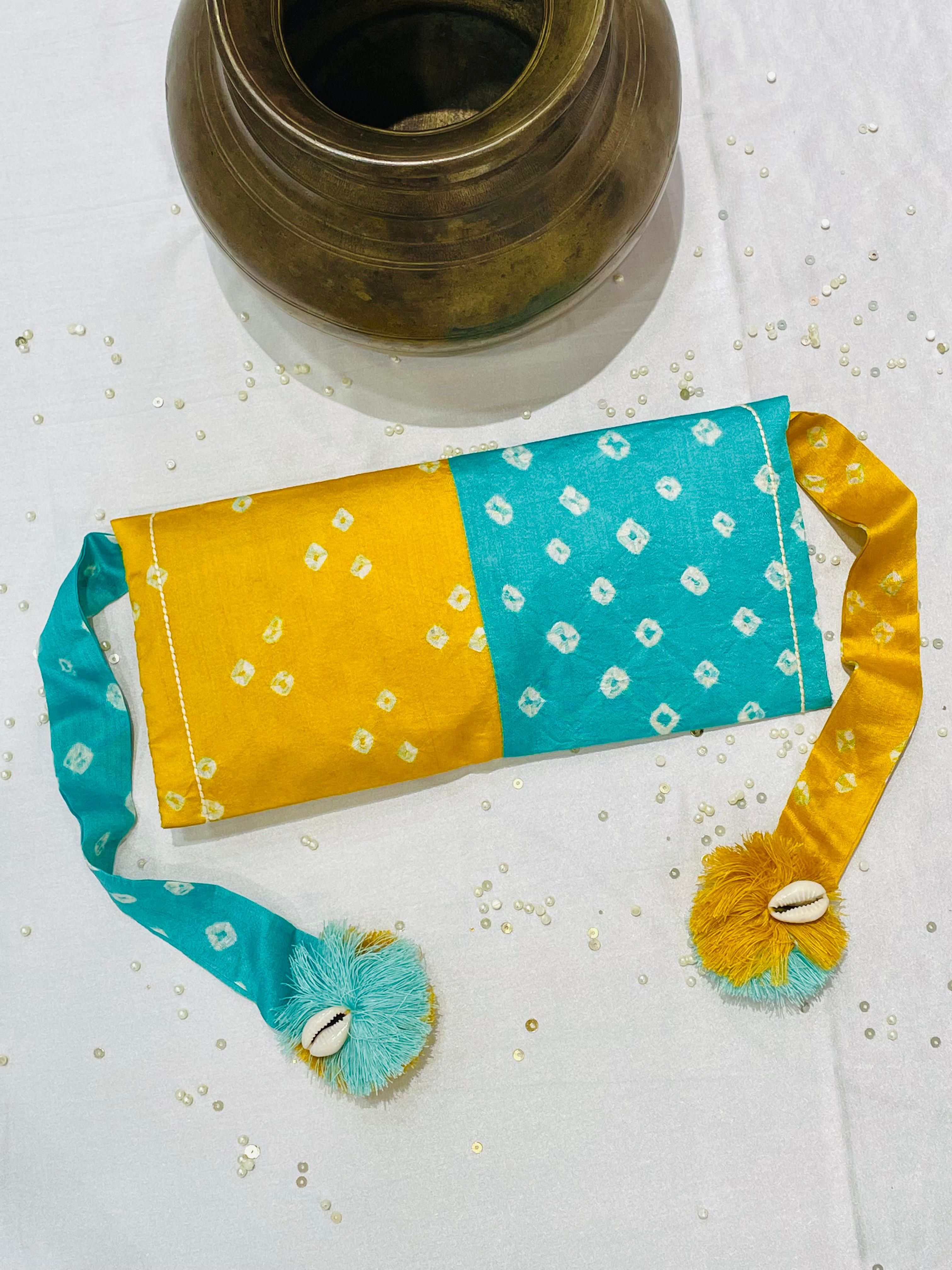 SILK WAIST BAG COMBO WITH HANDMADE TASSELS AND STONEWORK