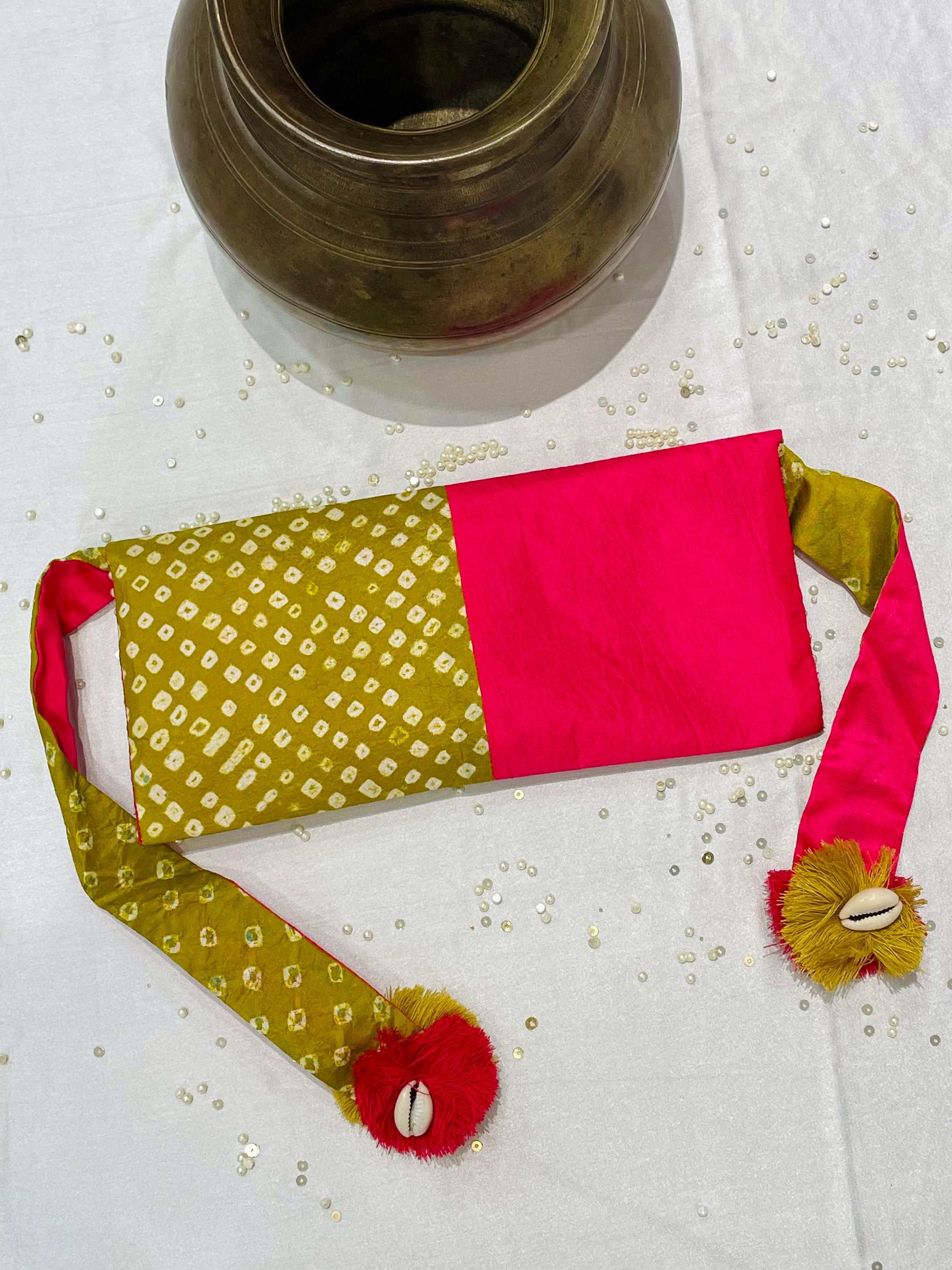 SILK WAIST BAG COMBO WITH HANDMADE TASSELS AND STONEWORK