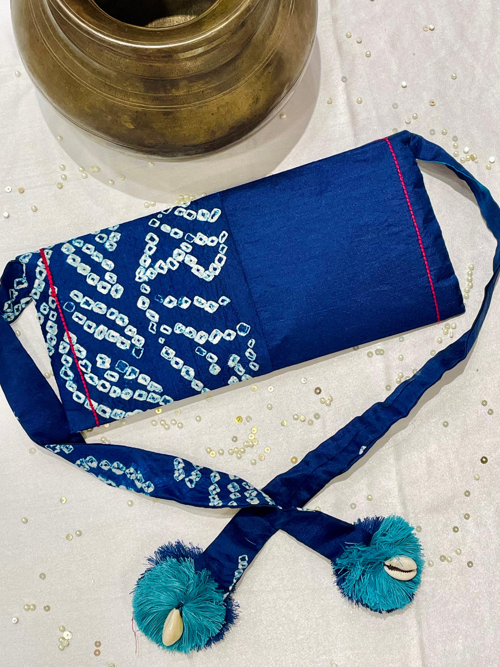 SILK WAIST BAG COMBO WITH HANDMADE TASSELS AND STONEWORK