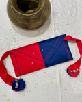 RED-BLUE SILK WAIST BAG WITH HANDMADE TASSELS