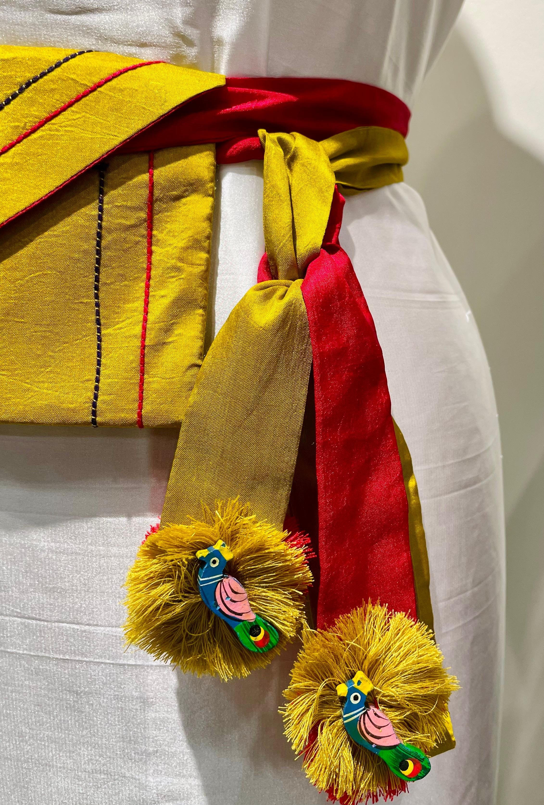 RED-YELLOW SILK WAIST BAG WITHHANDMADE TASSELS