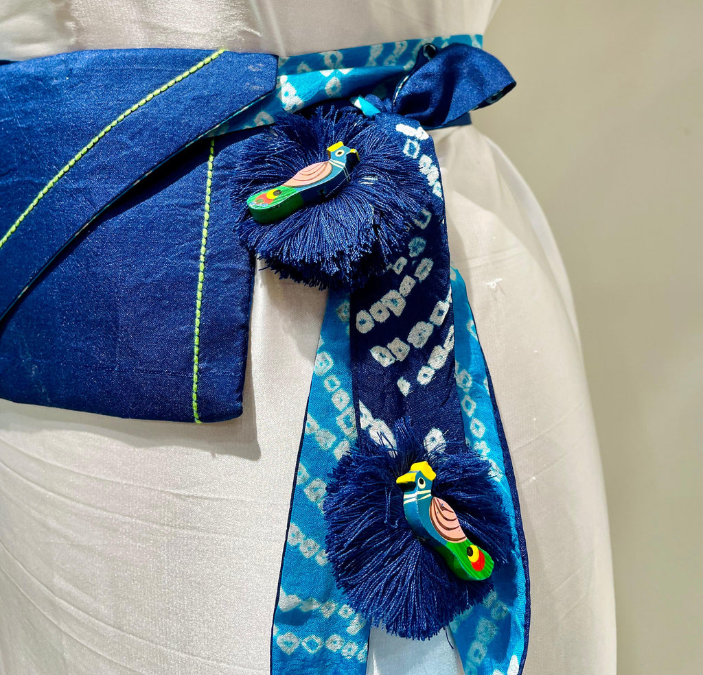 SILK WAIST BAG COMBO WITH HANDMADE TASSELS AND STONEWORK