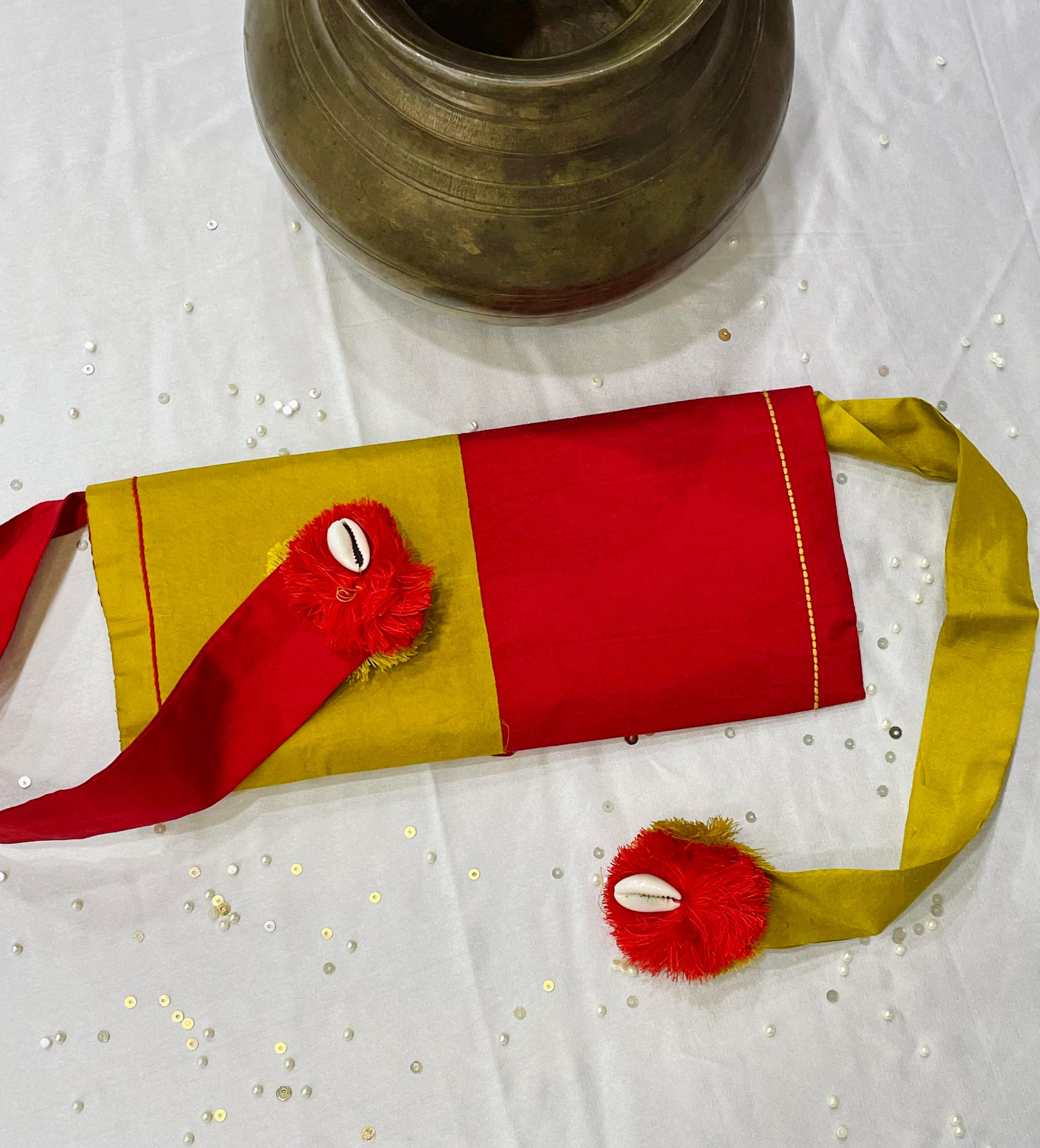 RED-YELLOW SILK WAIST BAG WITHHANDMADE TASSELS