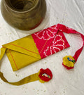 PINK-YELLOW SILK WAIST BAG WITH HANDMADE TASSELS