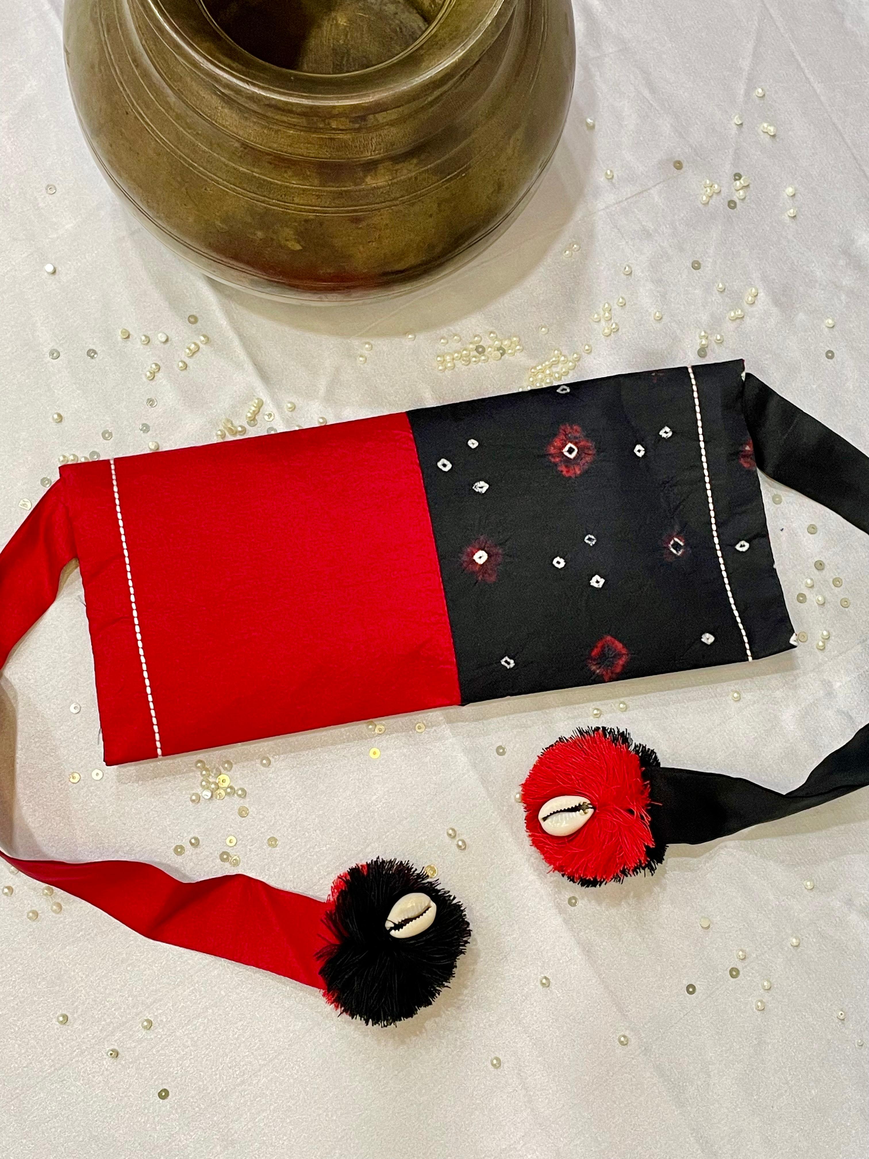 RED-BLACK SILK WAISTBAG WITH HANDMADE TASSELS