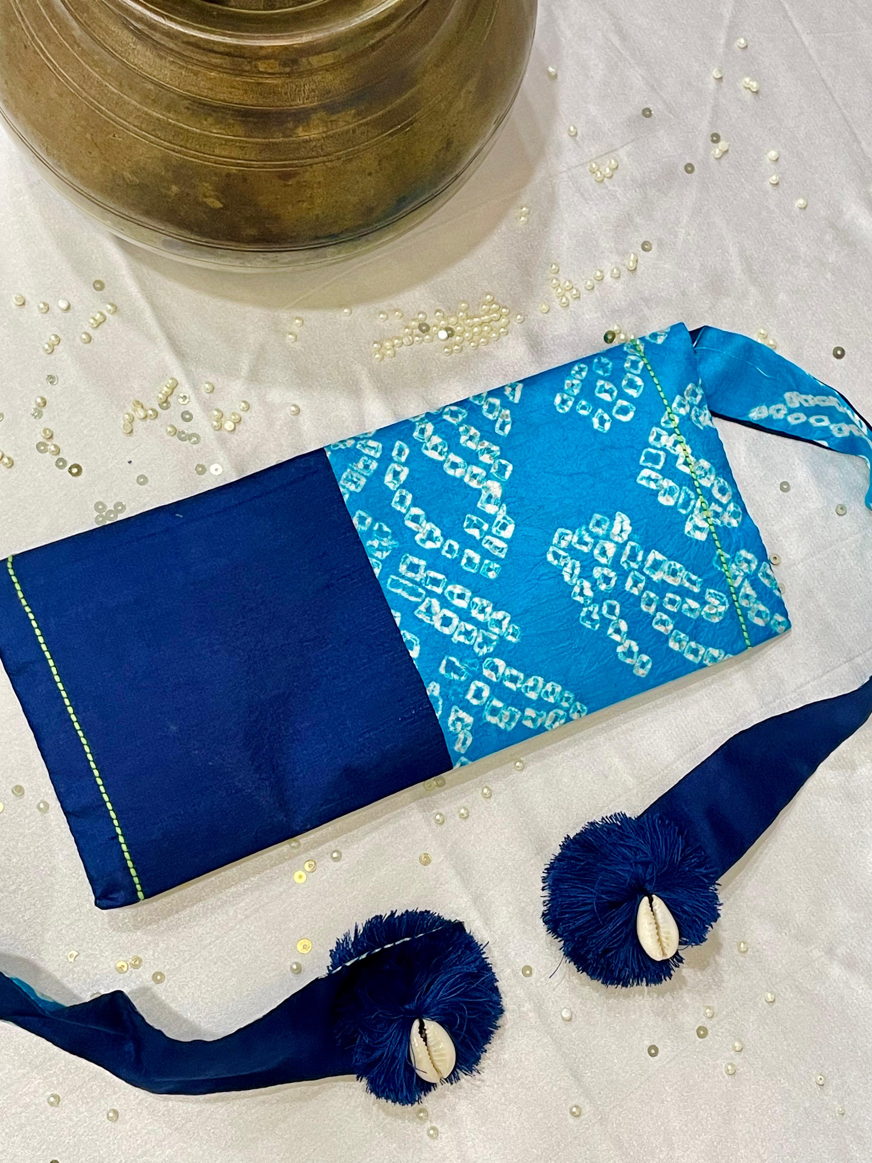 LIGHT BLUE - BLUE SILK WAIST BAG WITH HANDMADE TASSELS