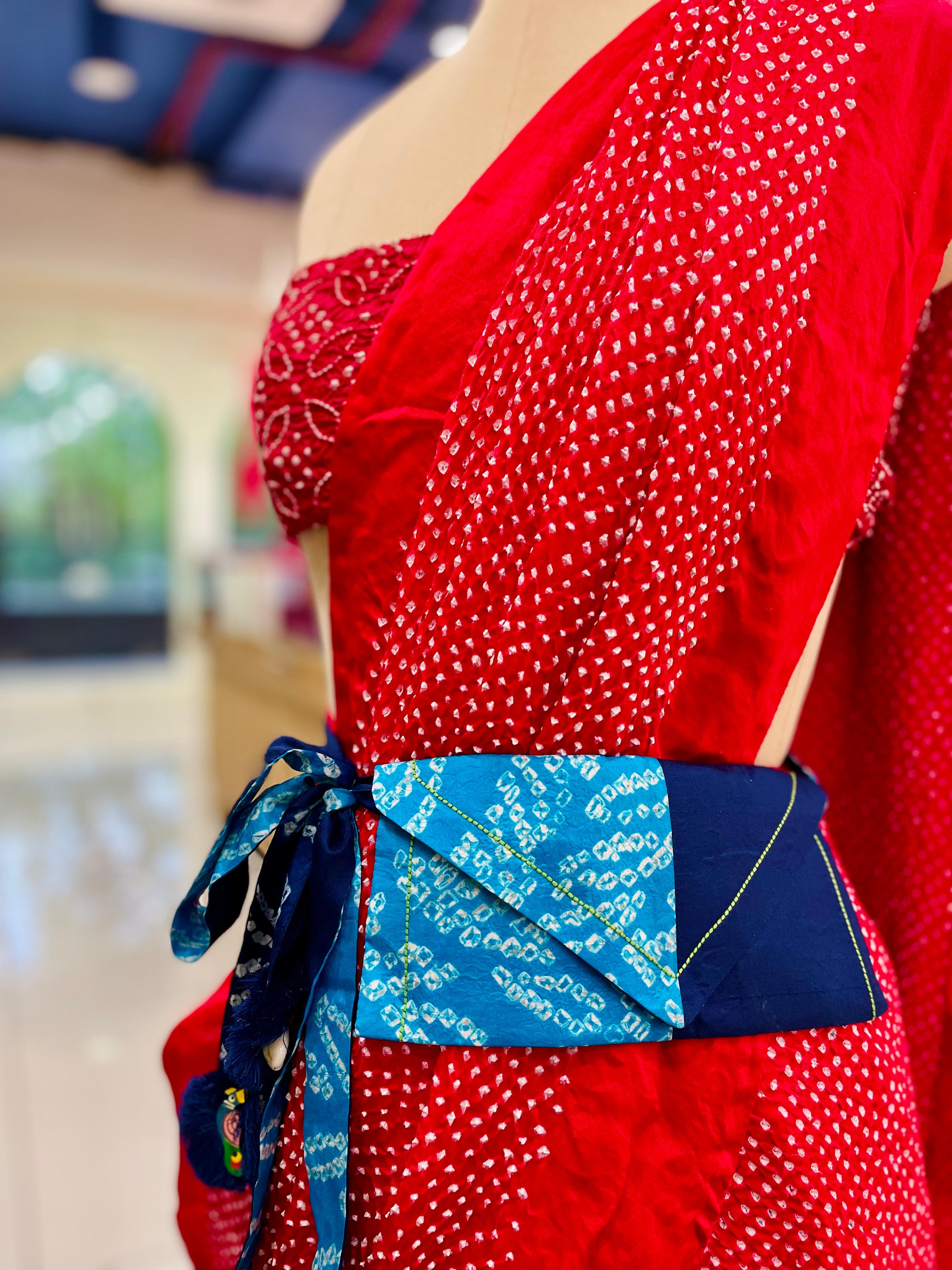 LIGHT BLUE - BLUE SILK WAIST BAG WITH HANDMADE TASSELS