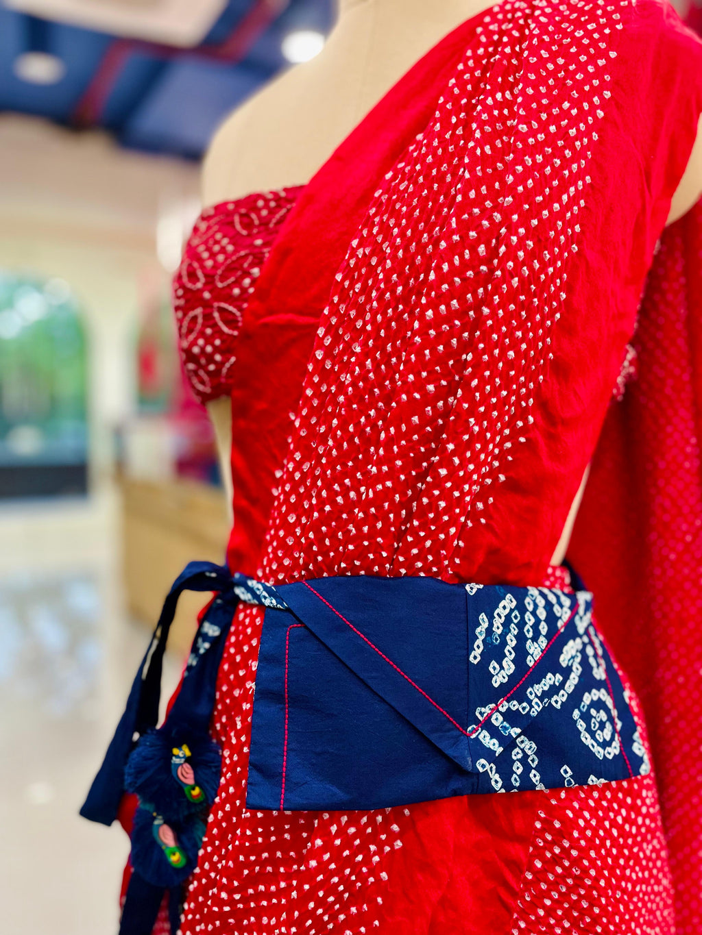 INDIGO BLUE SILK WAIST BAG WITH HANDMADE TASSELS