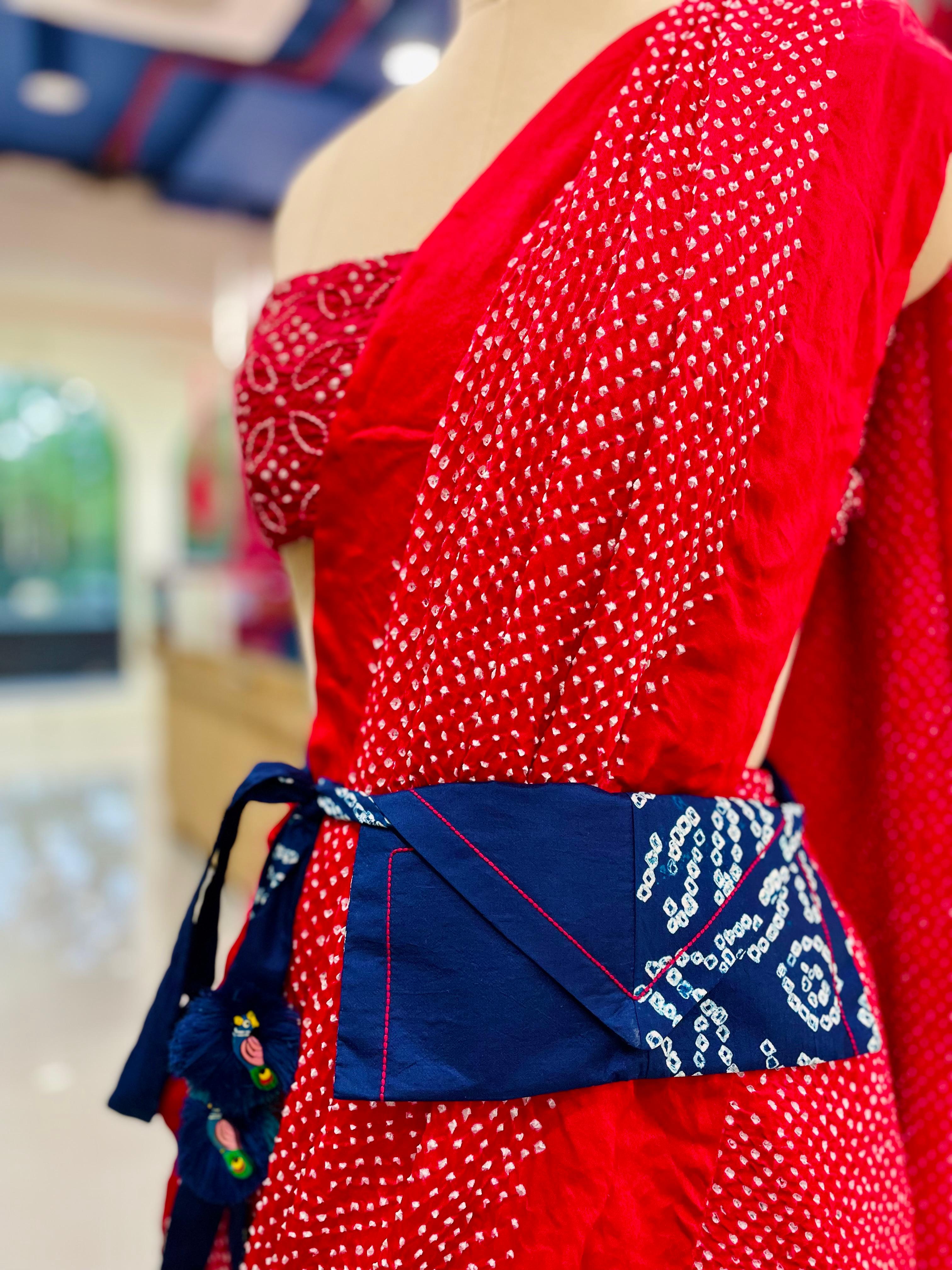 INDIGO BLUE SILK WAIST BAG WITH HANDMADE TASSELS