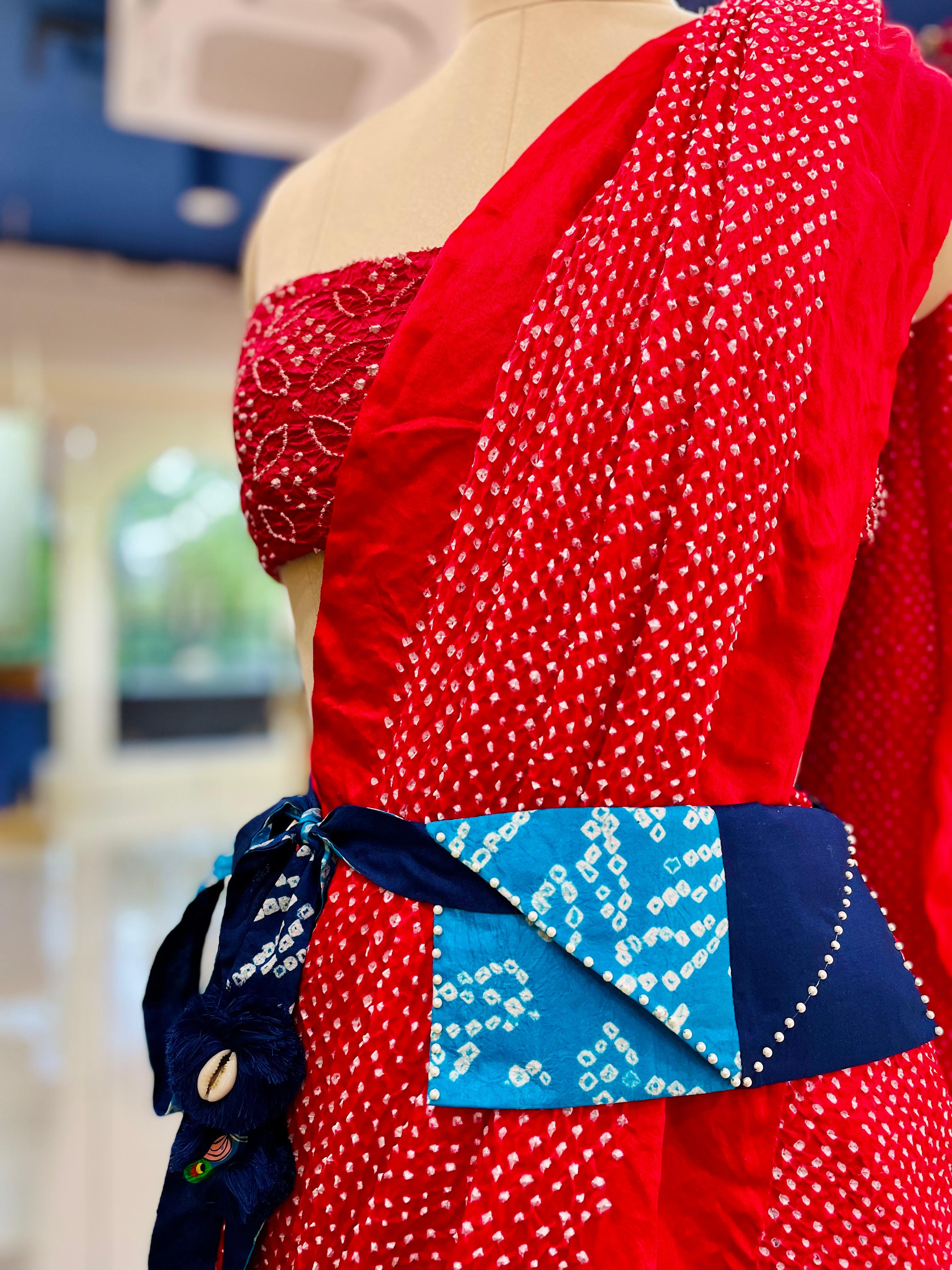 LIGHT BLUE - INDIGO BLUE SILK WAIST BAG WITH HANDMADE TASSELS AND STONEWORK