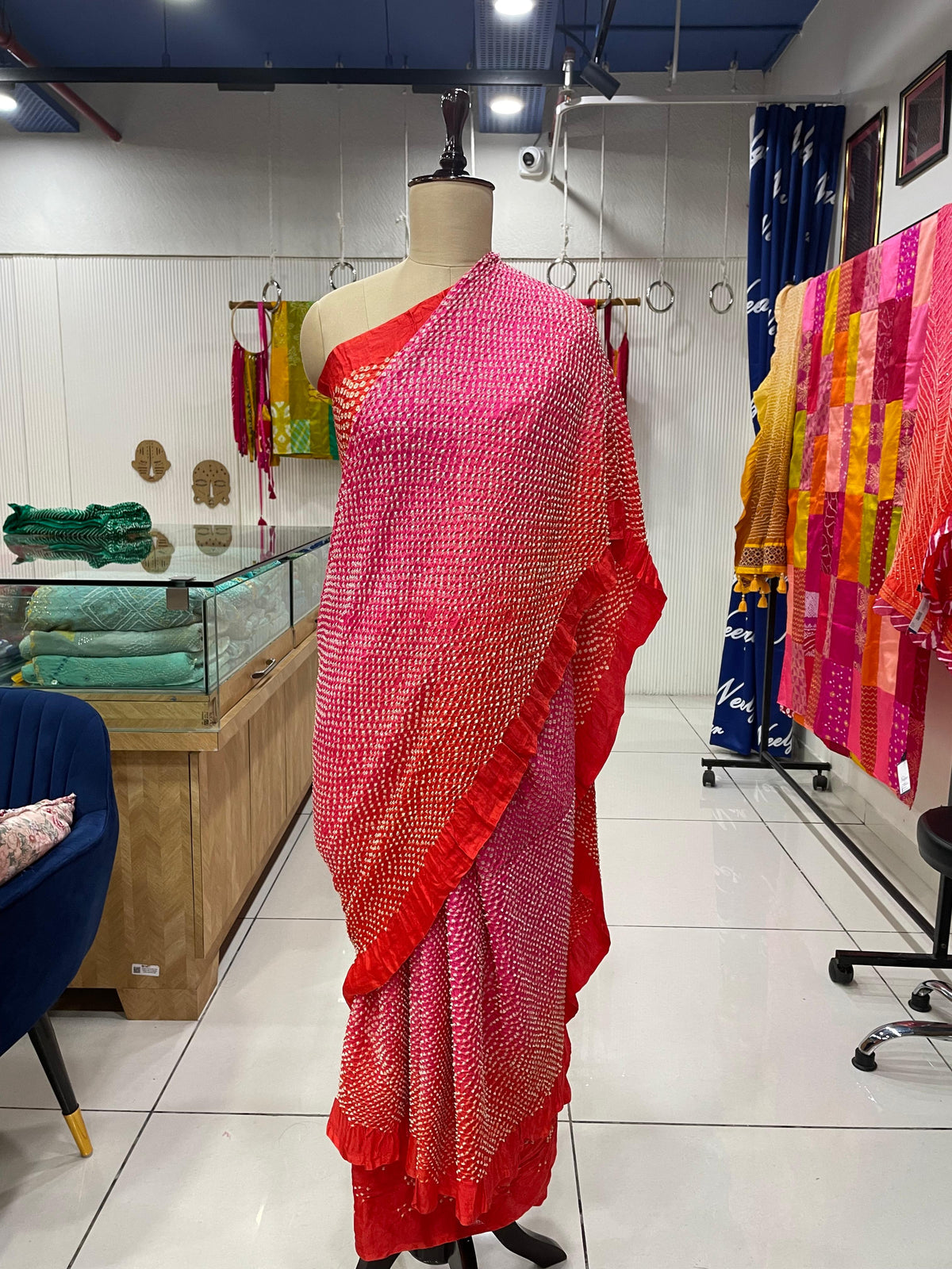 PINK - ORANGE ETERNAL DOT SILK BANDHANI SAREE