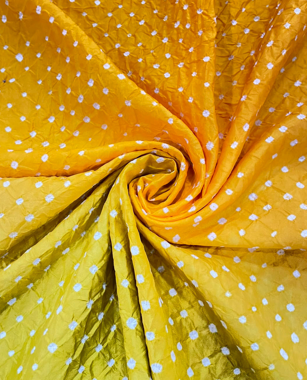 YELLOW BOARDER ALL OVER DOT BANDHANI SILK FABRIC