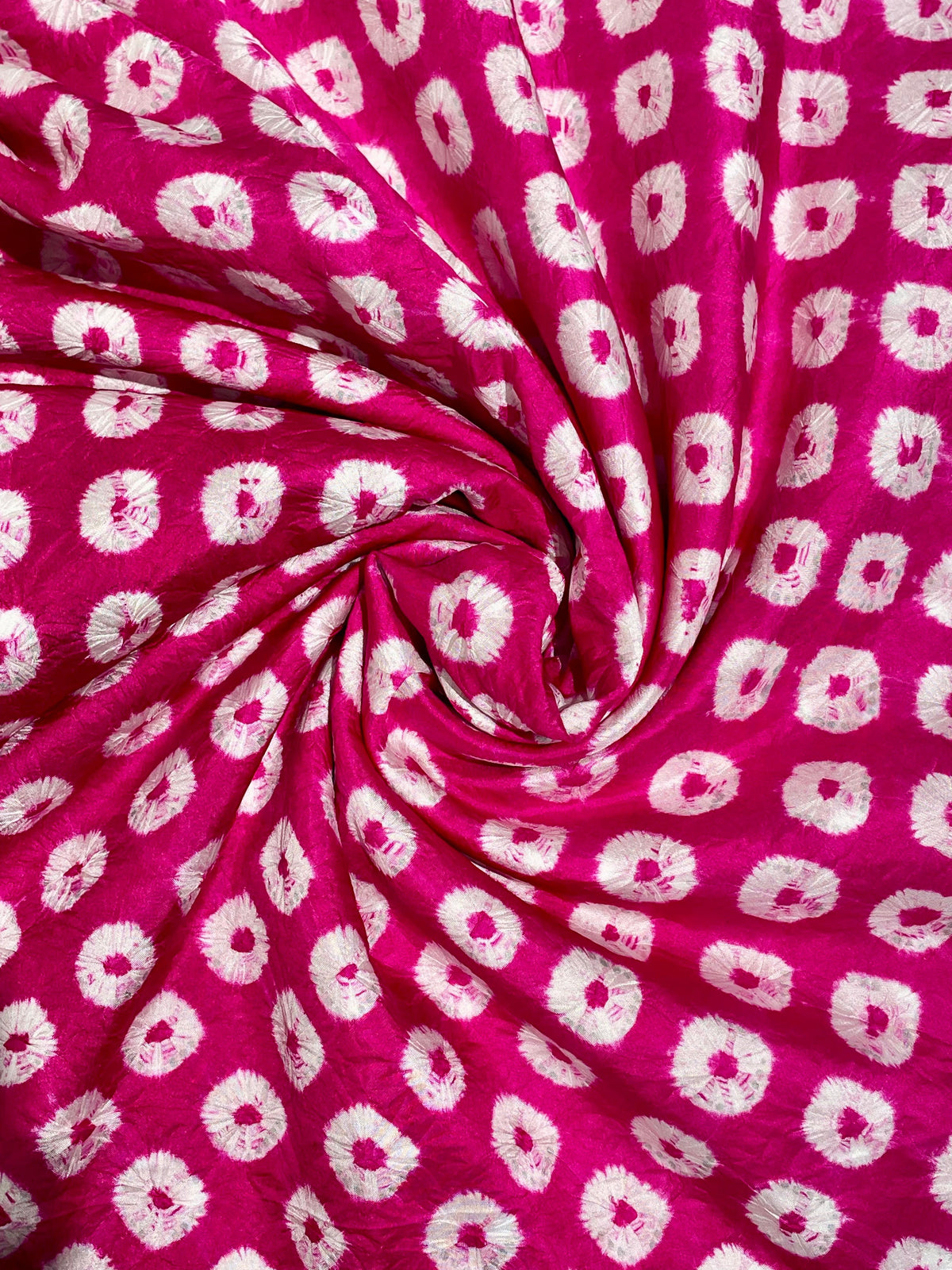 PINK BIG DOTS SILK BANDHANI FABRIC