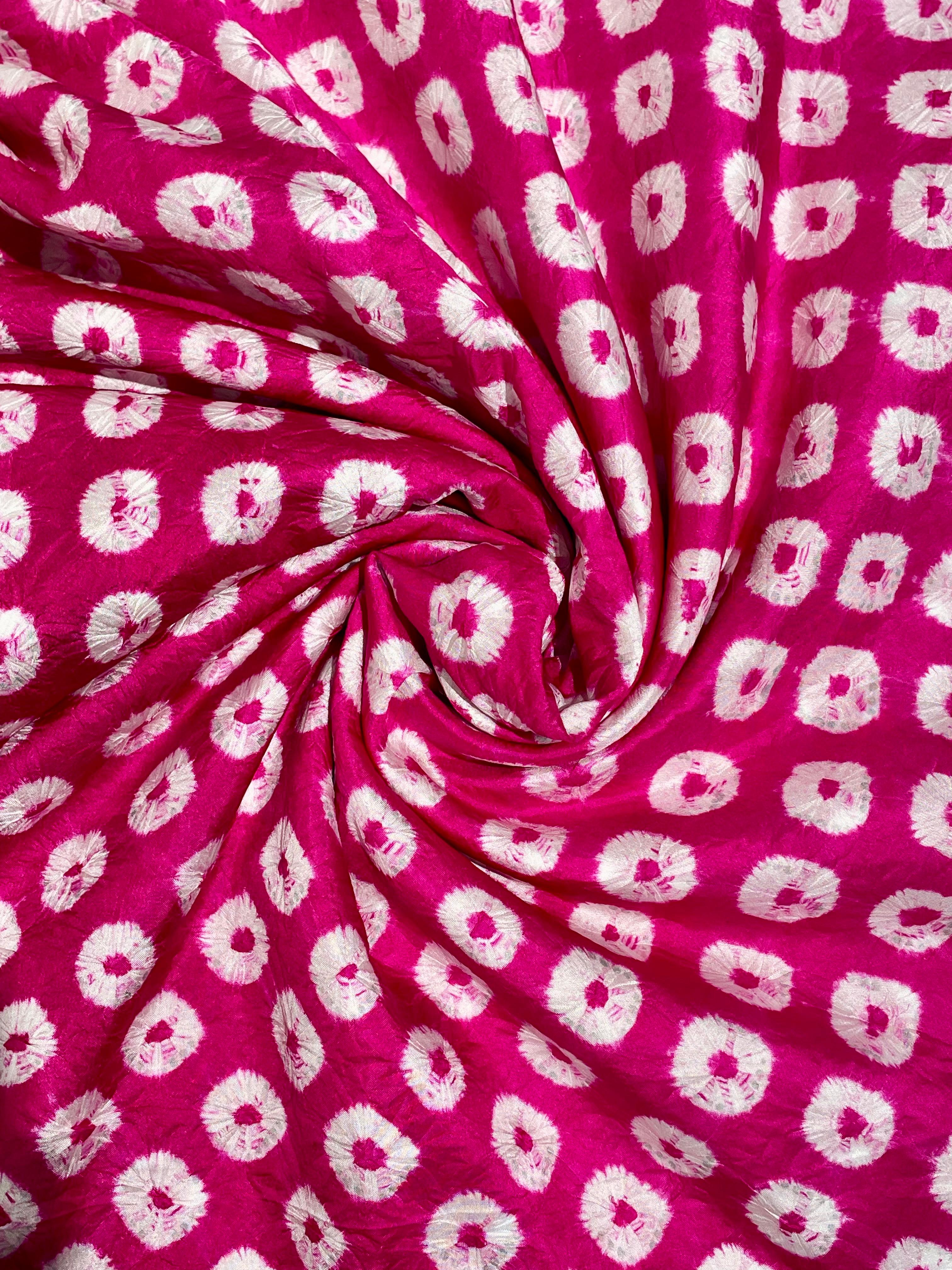 PINK BIG DOTS SILK BANDHANI FABRIC