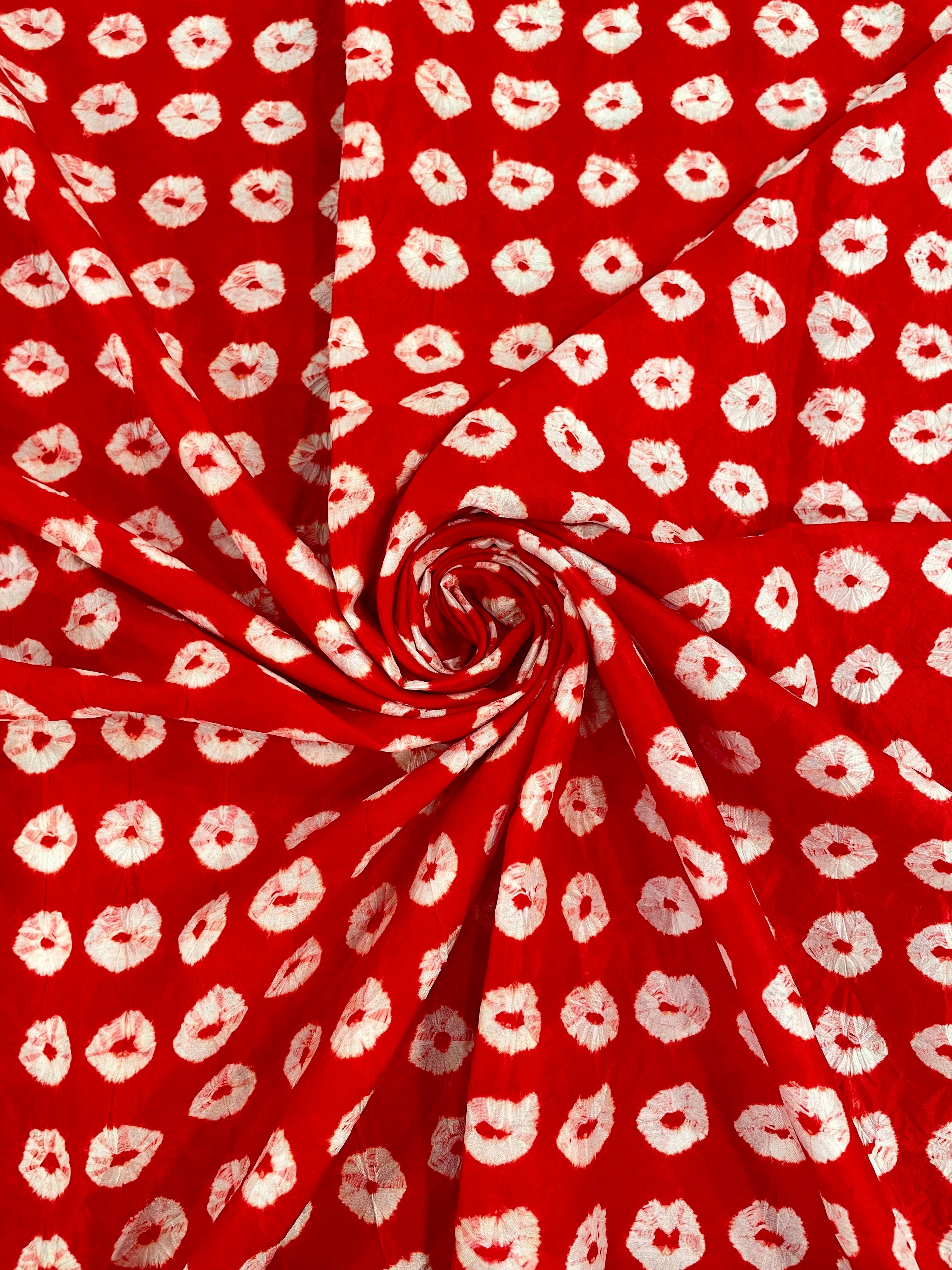 RED BIG DOTS SILK BANDHANI FABRIC