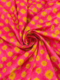 PEACH-PINK BIG DOTS SILK BANDHANI FABRIC