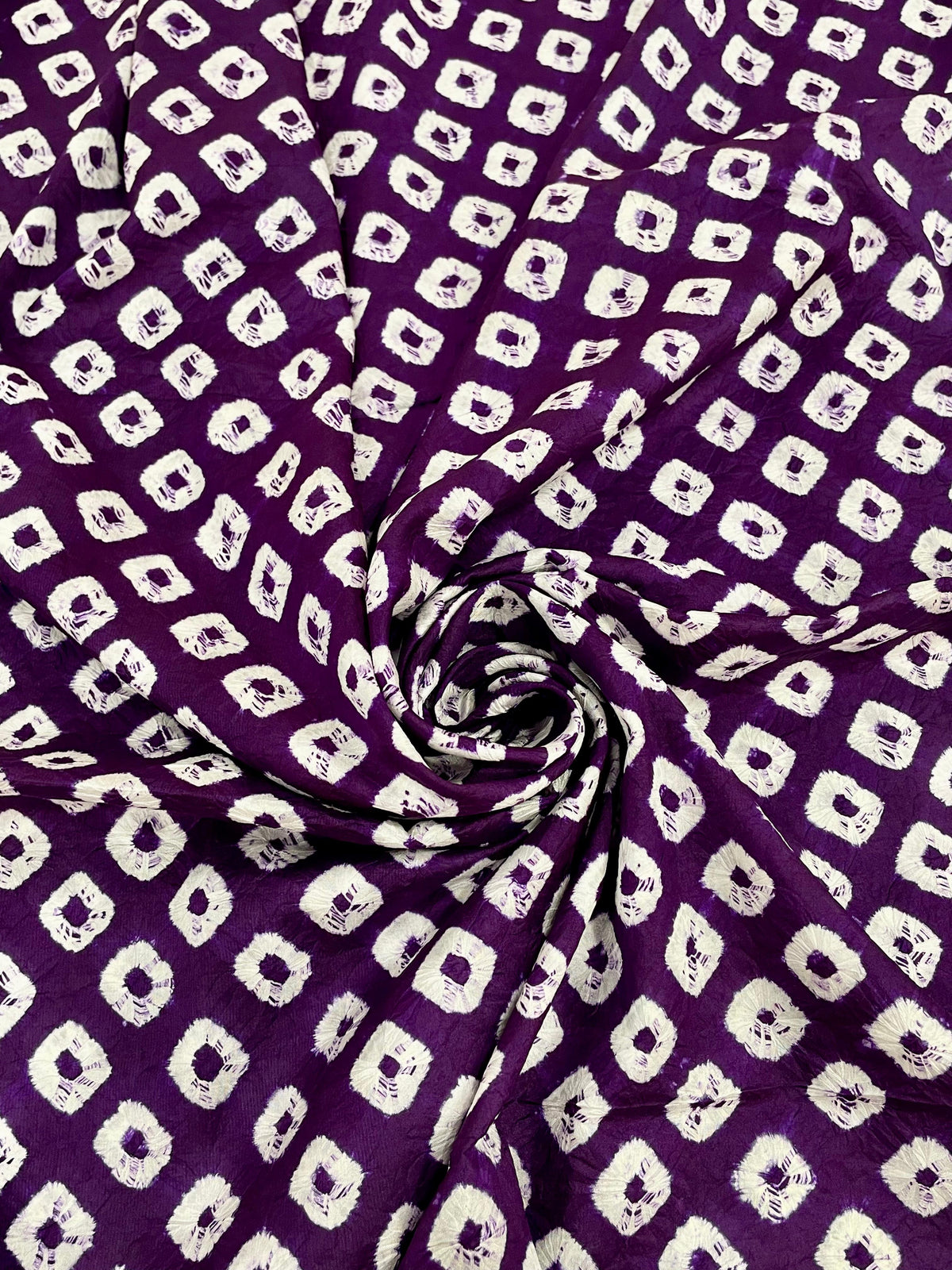 PURPLE BIG DOT SILK BANDHANI FABRIC