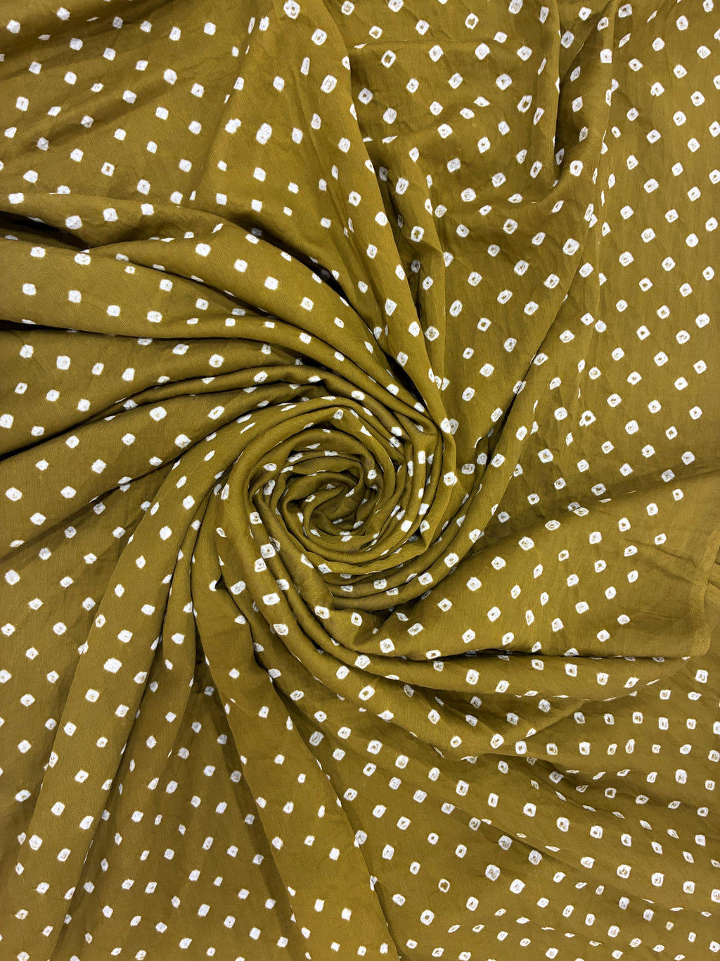 MUSTARD GREEN OVERALL DOT COTTON BANDHANI FABRIC-4m